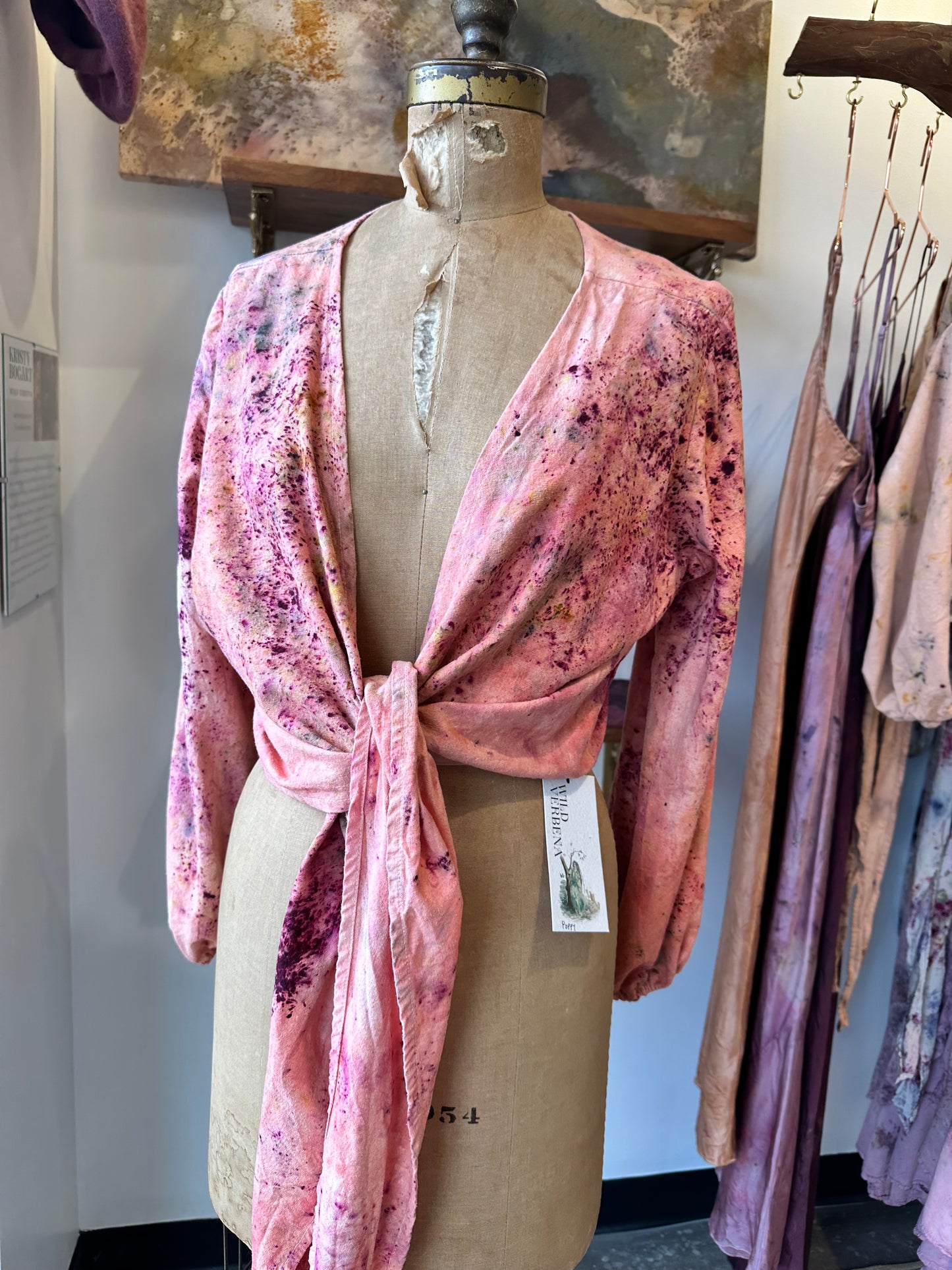 Raw silk wrap top - poppy