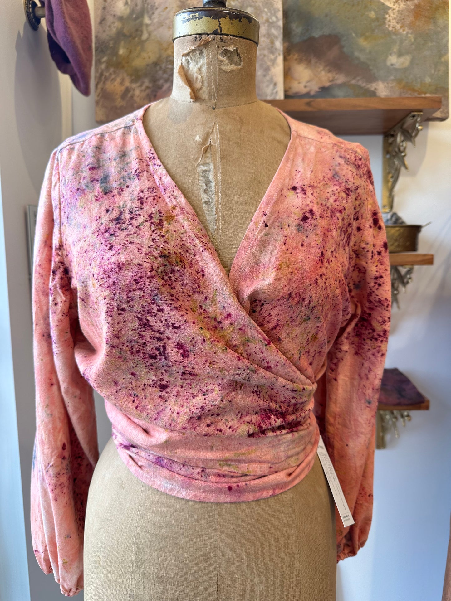 Raw silk wrap top - poppy