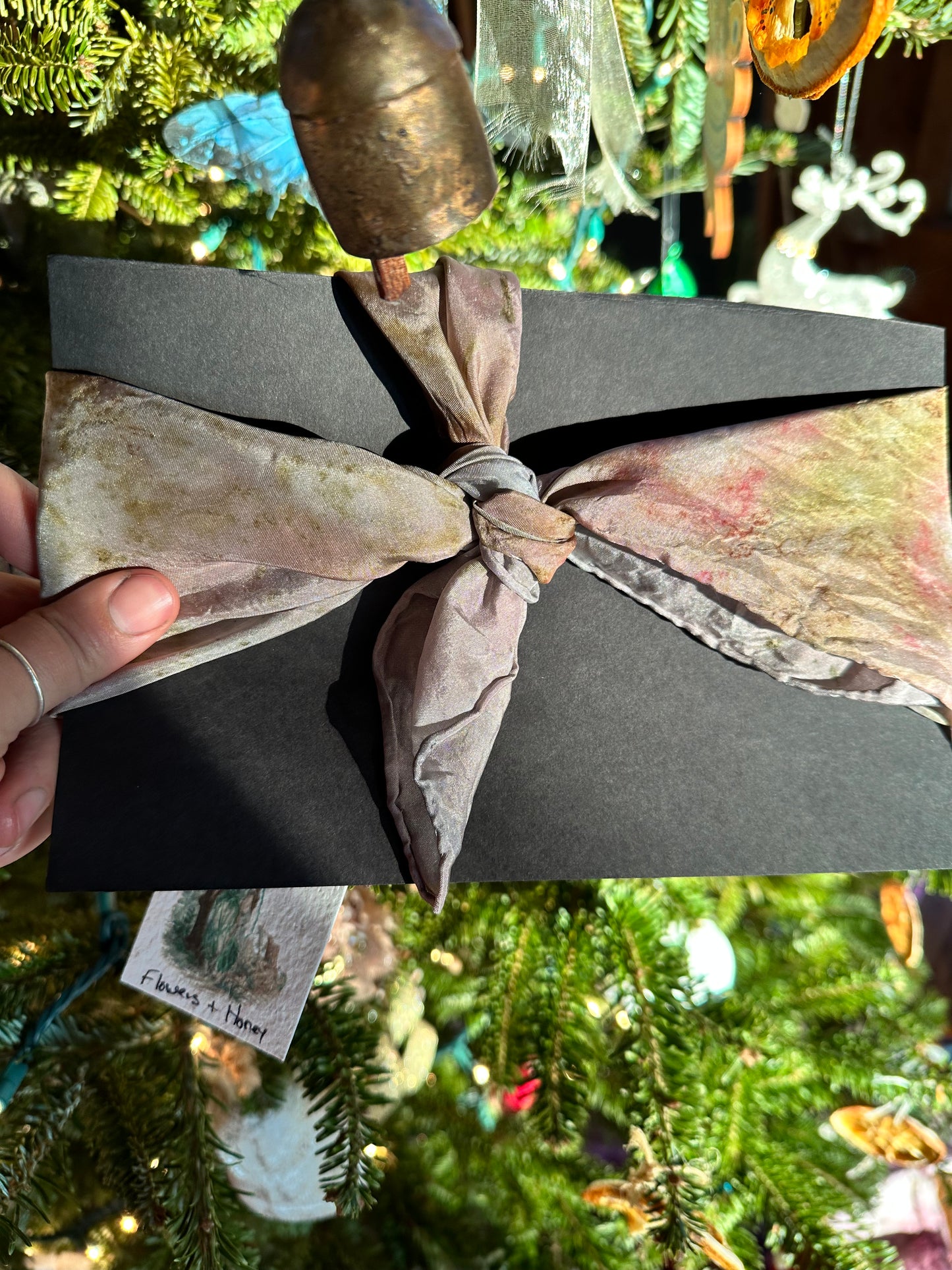 Silk plant magic bandanna/altar cloth- flowers & honey