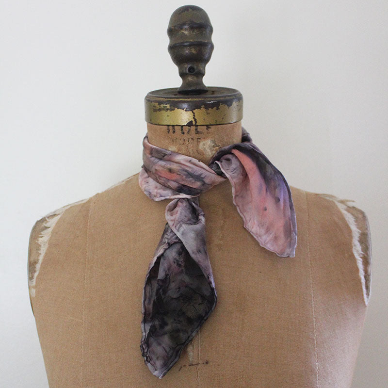 Plant Dyed Silk Bandana/Pocket Square/Altar Cloth - Lines