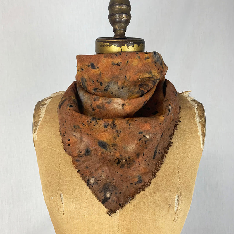 Plant Infused Raw Silk Bandana / Altar Cloth  - Mycelia