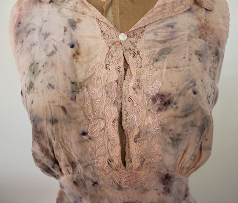Plant dyed silk 1930's vintage dress