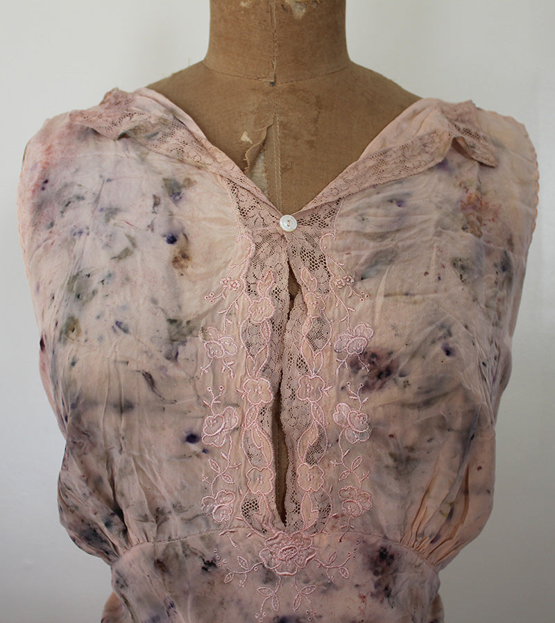 Plant dyed silk 1930's vintage dress