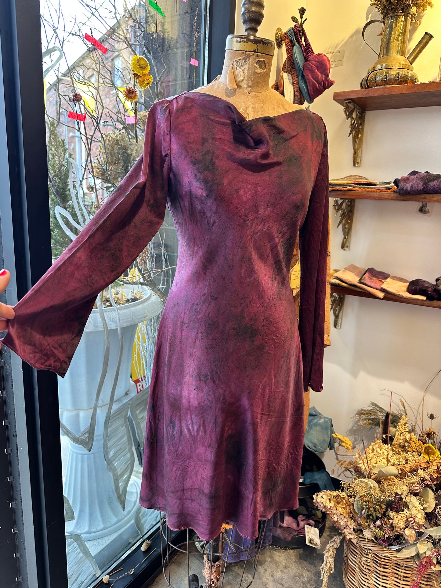 Silk long sleeve mini dress - heart throb