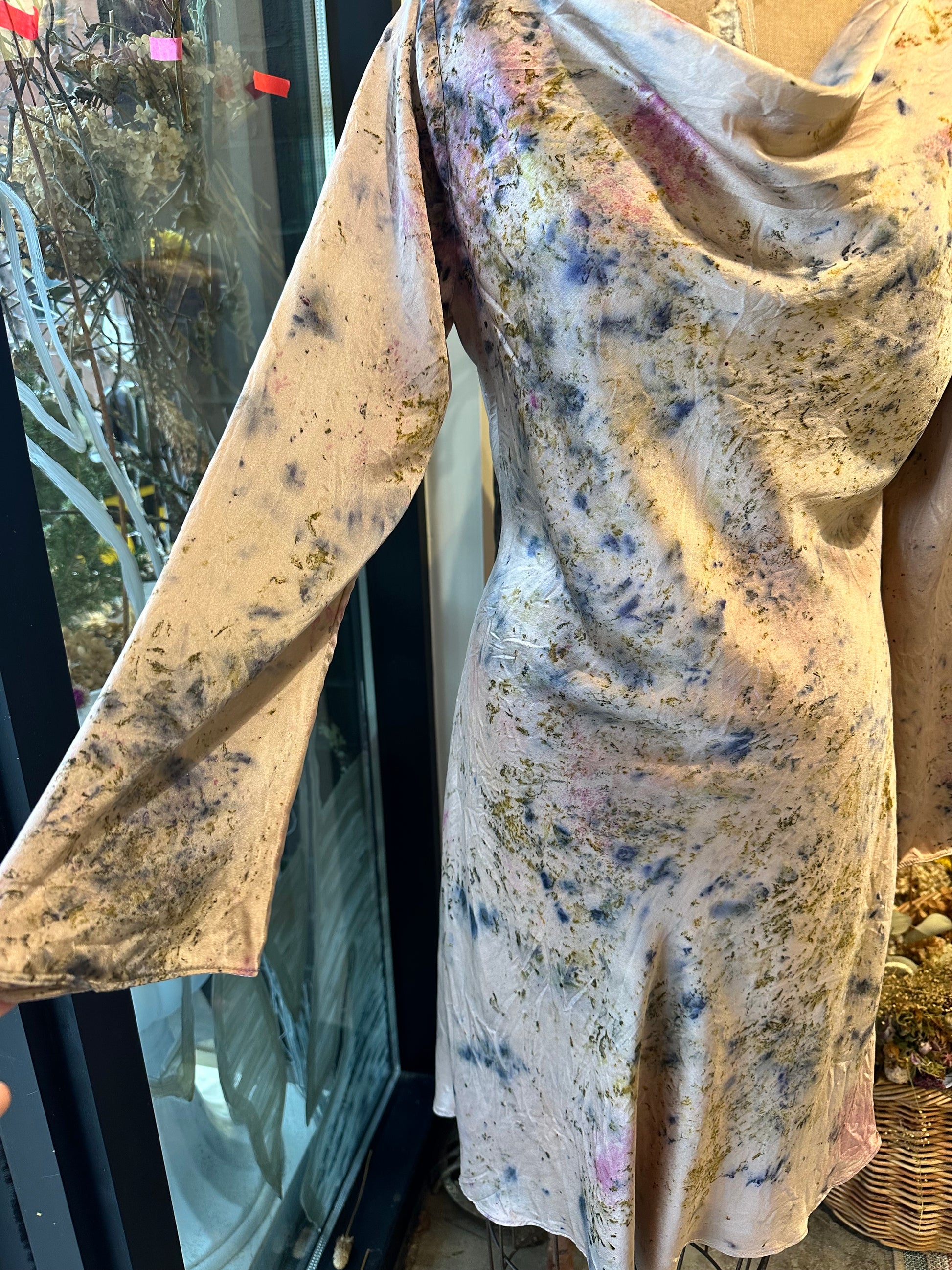 Long sleeve silk mini dress - spring Flora Wild Verbena Long sleeve silk mini dress - spring Flora Wild Verbena