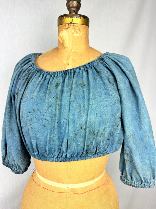 Raw silk crop top - ocean depths