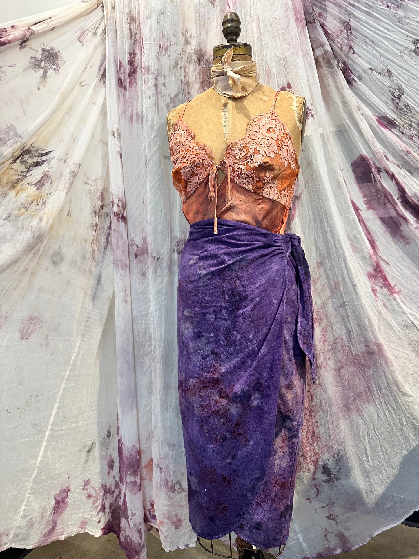 Raw silk wrap skirt