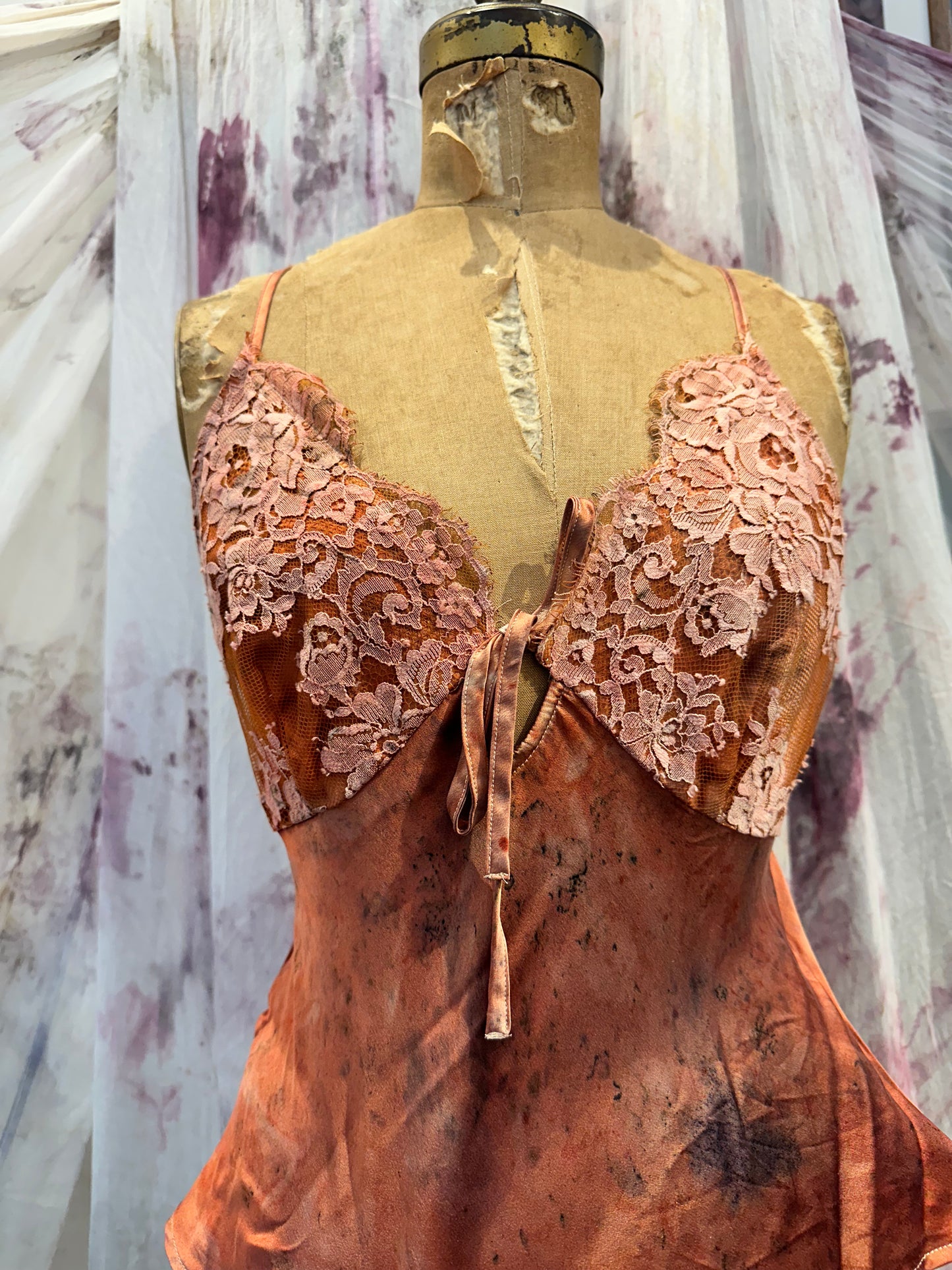 Silk cami with lace detail