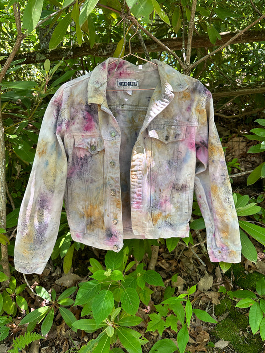 Upcycled denim jacket- flower frolic