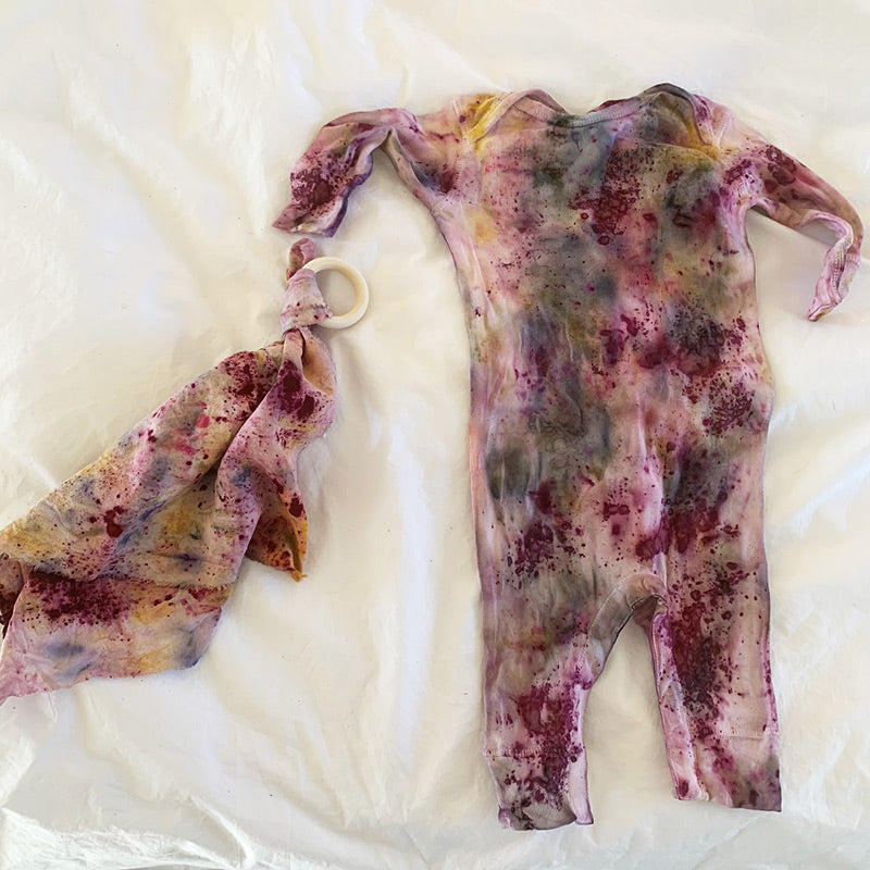 Plant Dyed Cotton Onesie With Matching Raw Silk - You Are My Sunshine