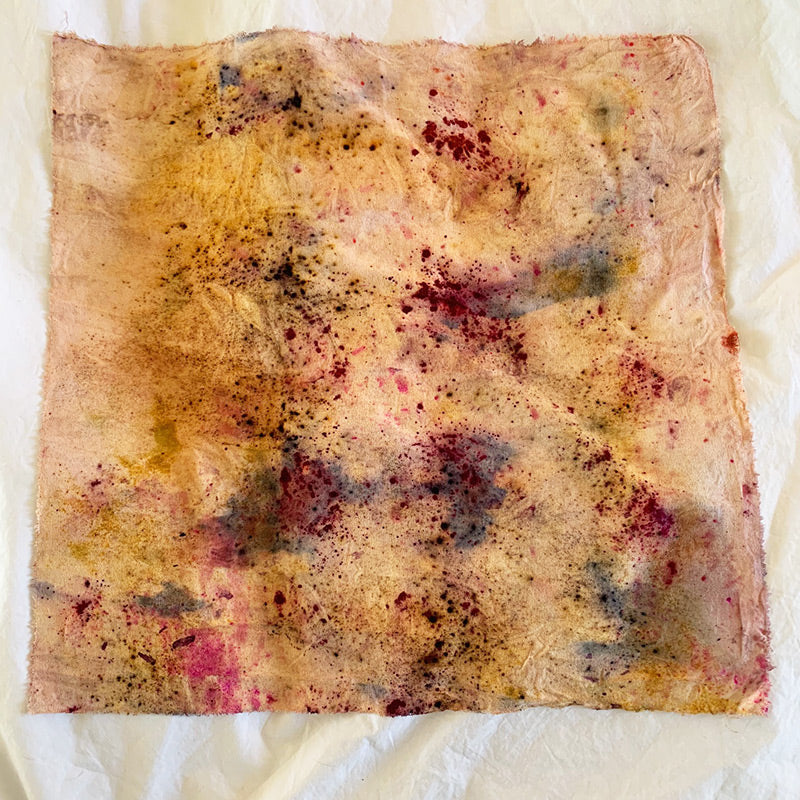 Plant dyed raw silk bandana / altar cloth - Sol